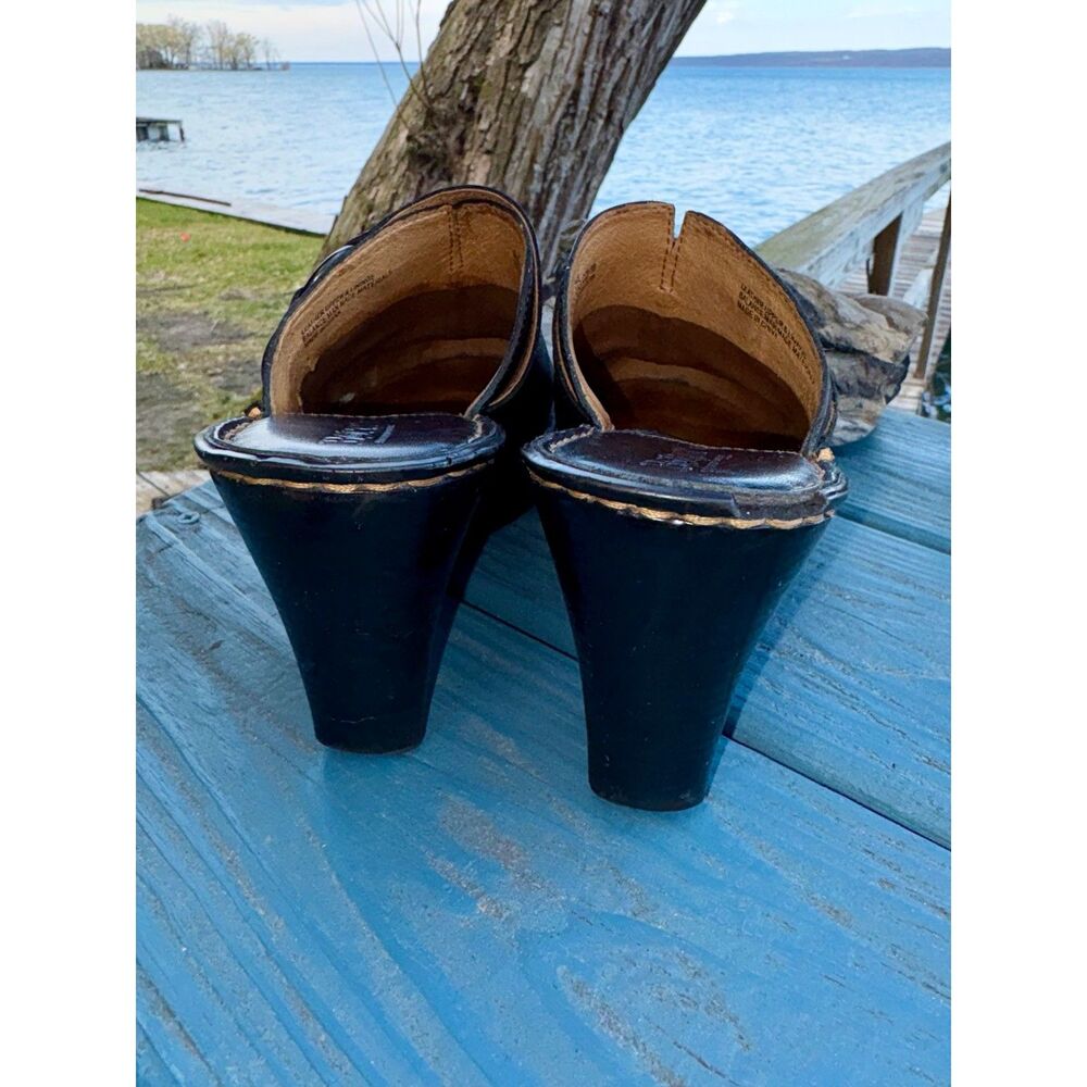 Børn Black Leather O-Ring Clog Mules 3.5" Heel Size 7 - Picture 7 of 11